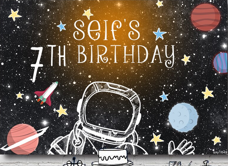 SPACE PLANETS MOON STARS PERSONALISED BIRTHDAY PARTY BANNER BACKDROP DECORATION