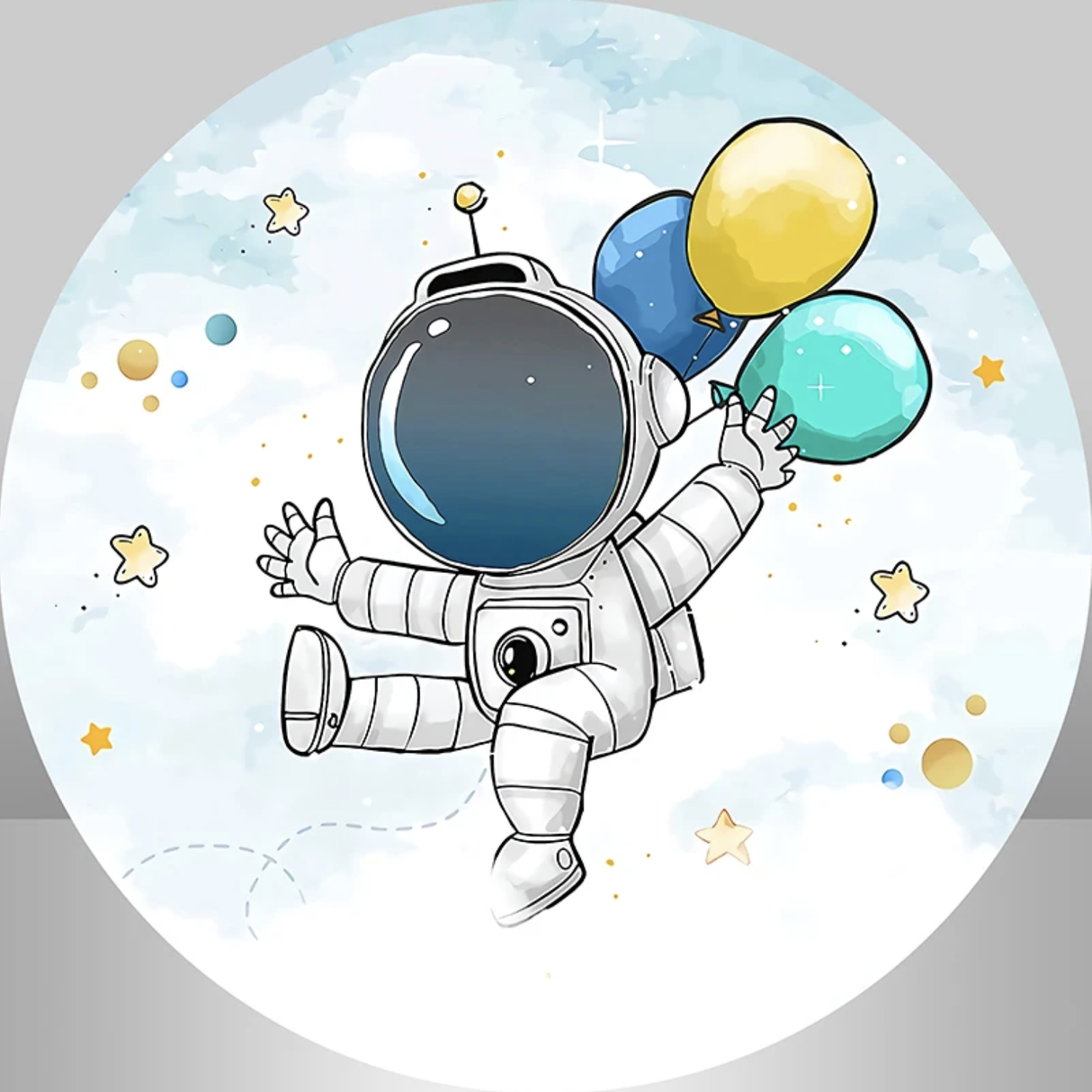 SPACE ASTRONAUT BALLOONS STARS GALAXY CLOUDS PARTY ROUND BIRTHDAY BANNER BACKDROP