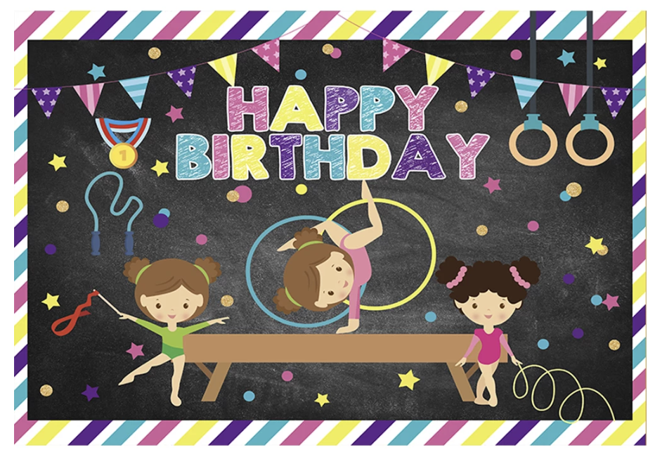 SPORTS GYMNASTICS RIBBON BAR HULA HOOP BIRTHDAY PARTY BANNER BACKDROP DECORATION