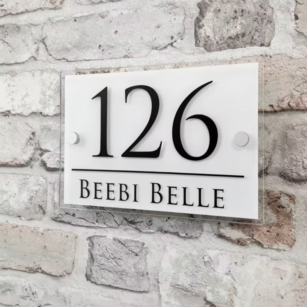 Custom Coloured Glass Effect Acrylic House Sign | Address & Door Plaque