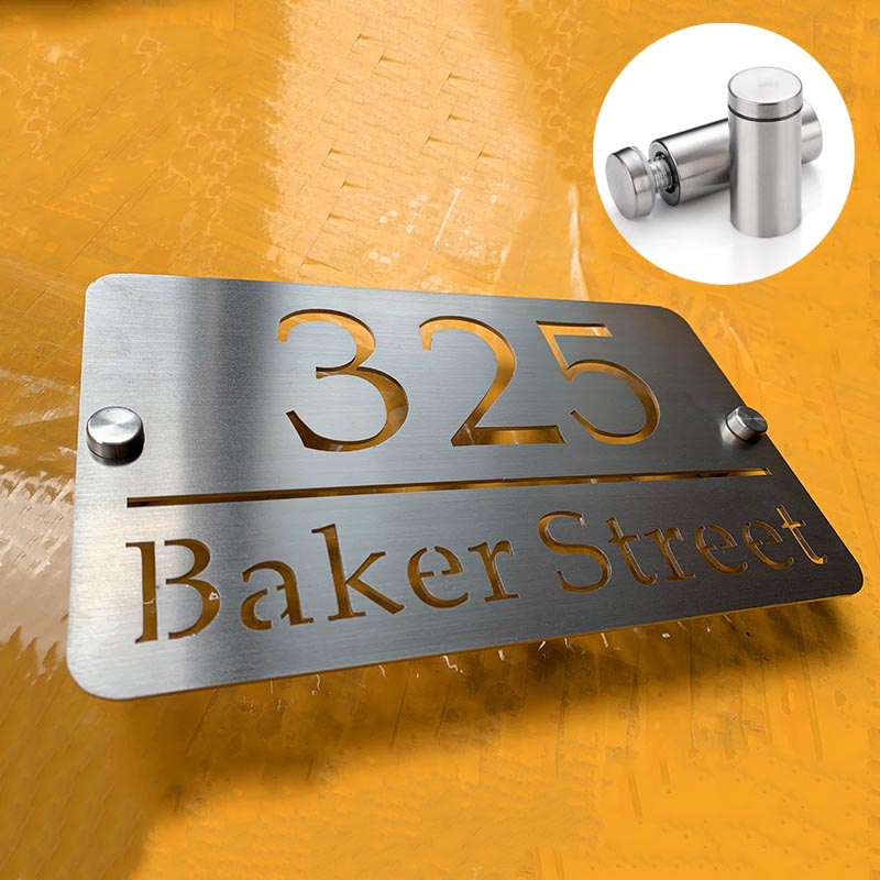 CUSTOM STAINLESS STEEL HOUSE SIGN NUMBER STREET SIGN SILVER ADDRESS DOOR WALL PLAQUE