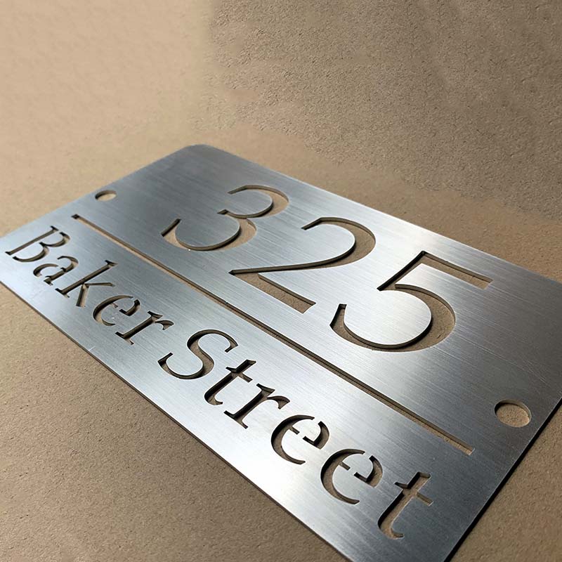 CUSTOM STAINLESS STEEL HOUSE SIGN NUMBER STREET SIGN SILVER ADDRESS DOOR WALL PLAQUE