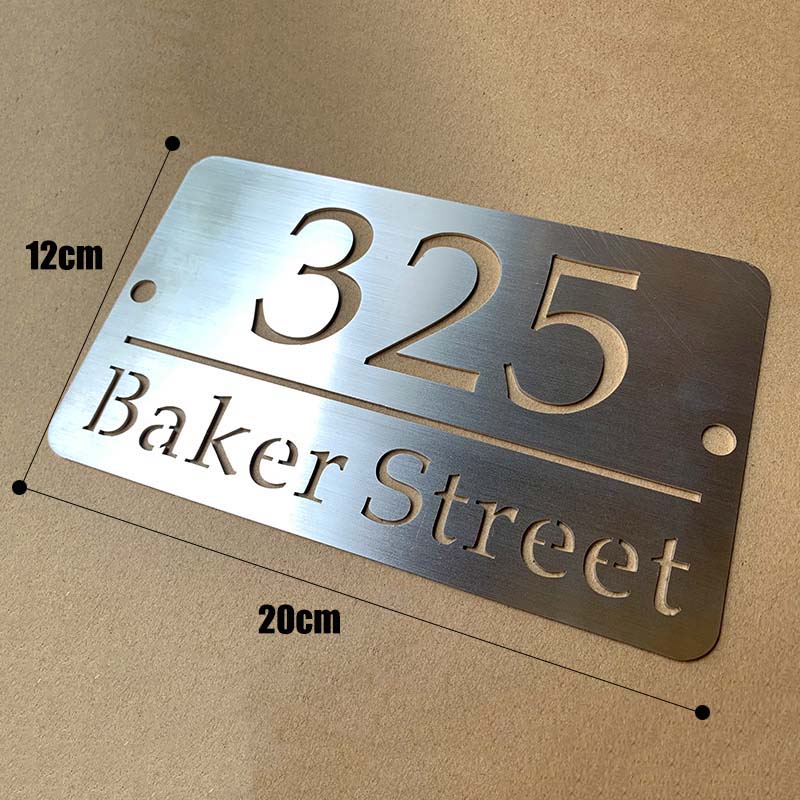CUSTOM STAINLESS STEEL HOUSE SIGN NUMBER STREET SIGN SILVER ADDRESS DOOR WALL PLAQUE