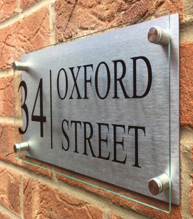 CUSTOM HOUSE SIGN NUMBER STREET SIGN SILVER GLASS EFFECT ACRYLIC ADDRESS DOOR WALL PLAQUE