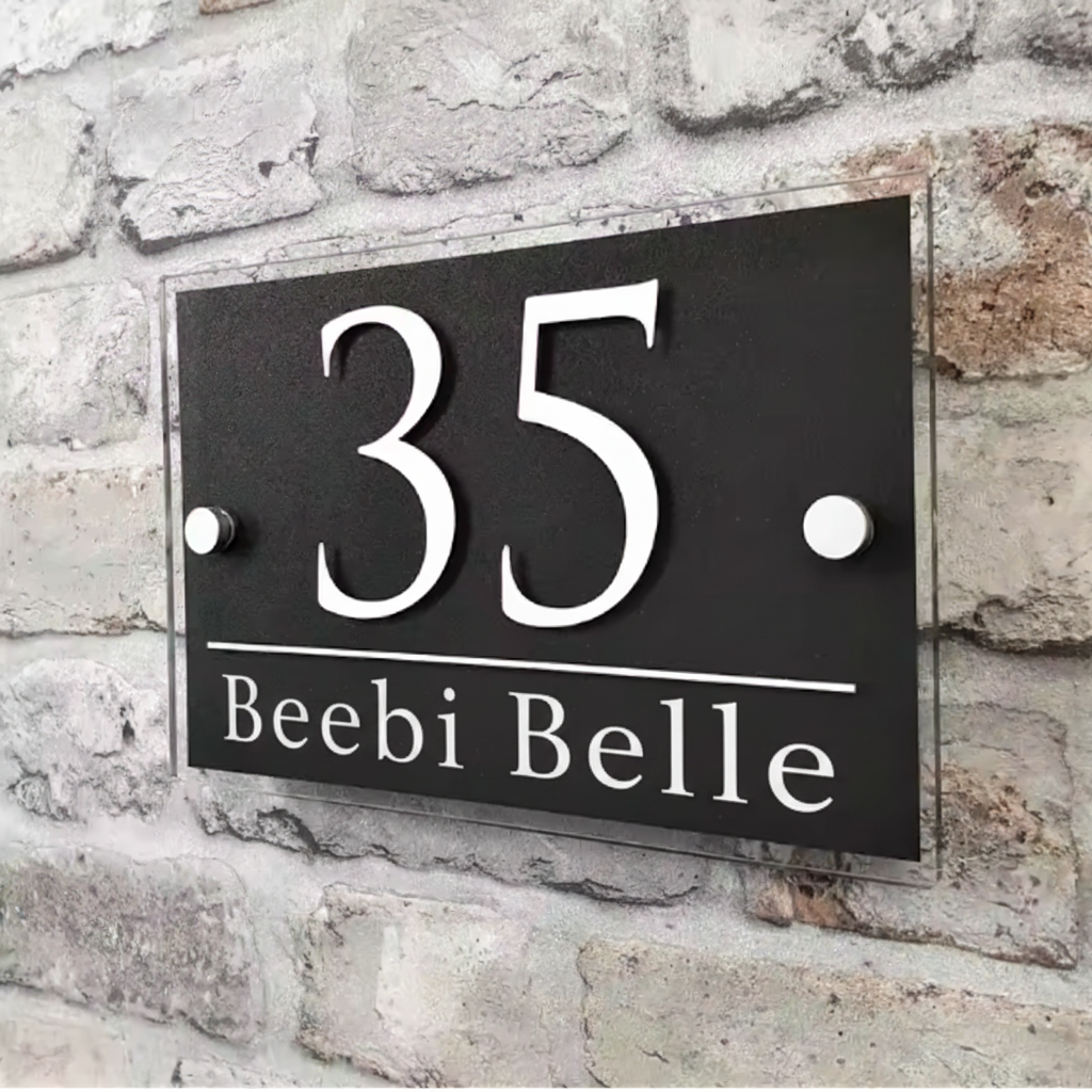 Custom Coloured Glass Effect Acrylic House Sign | Address & Door Plaque