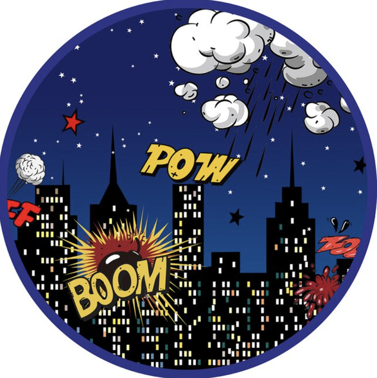 SUPERHERO COMIC BOOK BOOM POW FIGHT ACTION PARTY ROUND BIRTHDAY PERSONALISED BANNER