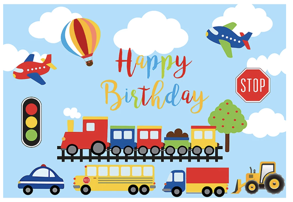 TRANSPORTATION CAR TRAIN BUS PERSONALISED BIRTHDAY PARTY BANNER BACKDROP