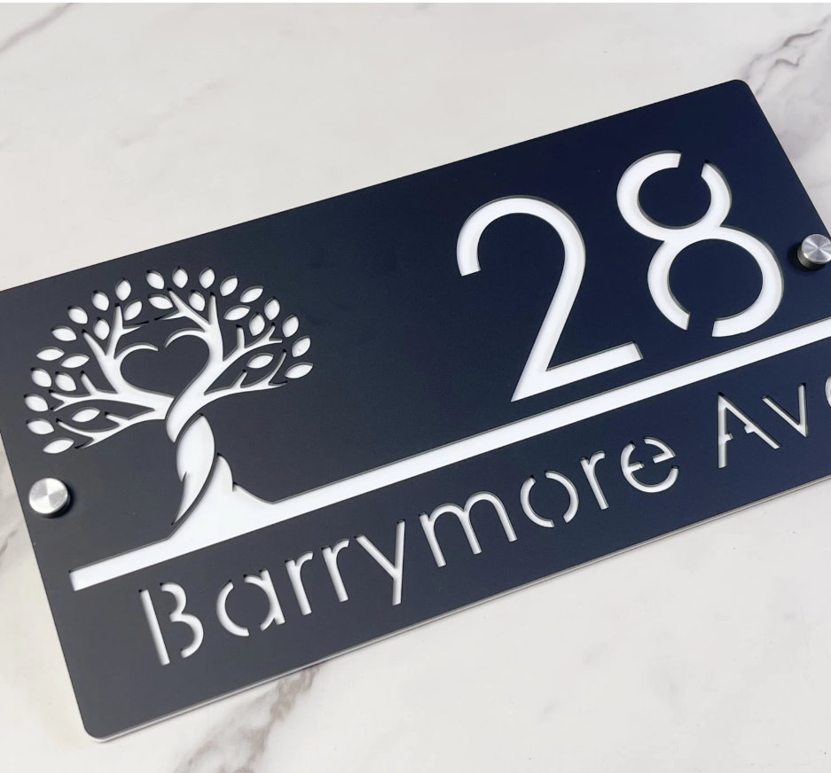 CUSTOM HOUSE SIGN NUMBER STREET SIGN TREE OF LIFE ACRYLIC ADDRESS DOOR WALL PLAQUE