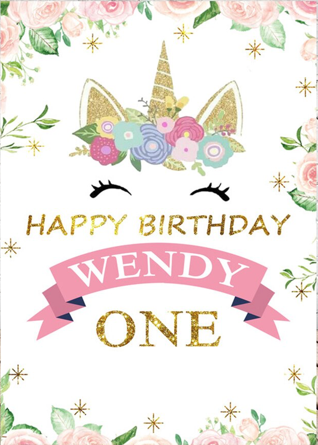 UNICORN WHITE PINK GOLD PERSONALISED BIRTHDAY PARTY BANNER BACKDROP DECORATION