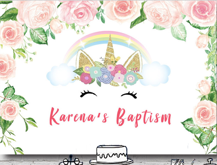 UNICORN WHITE FLOWERS PERSONALISED BIRTHDAY PARTY BANNER BACKDROP DECORATION