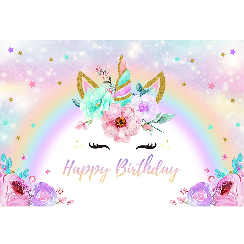 UNICORN RAINBOW PURPLE GOLD PERSONALISED BIRTHDAY PARTY BANNER BACKDROP