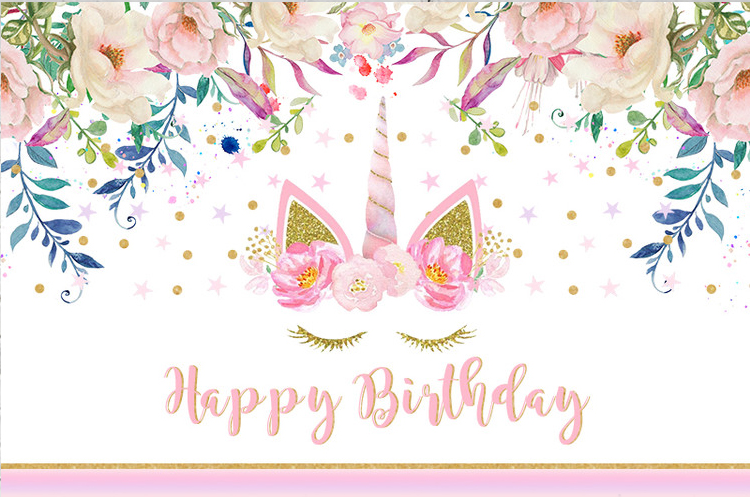 UNICORN PINK WHITE PERSONALISED BIRTHDAY PARTY BANNER BACKDROP DECORATION