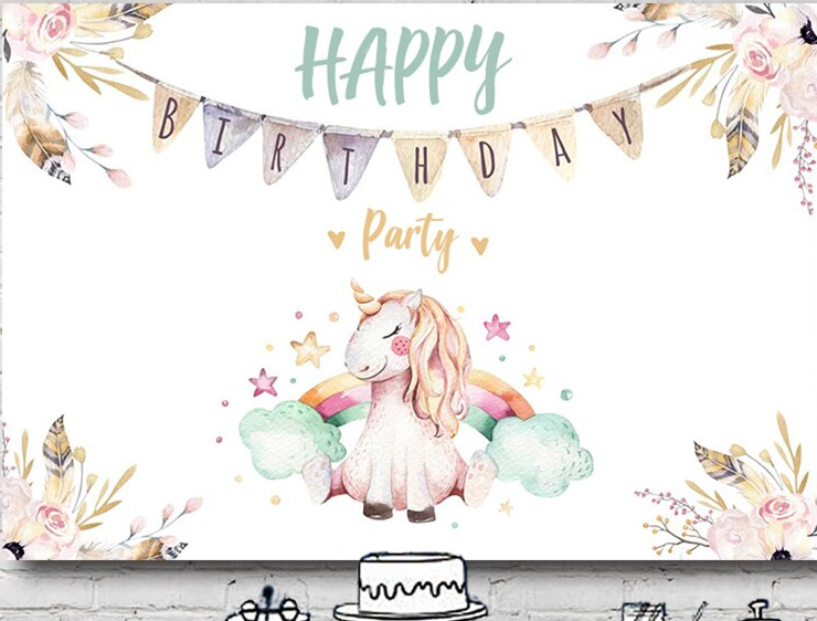 UNICORN WHITE PINK PERSONALISED BIRTHDAY PARTY BANNER BACKDROP DECORATION