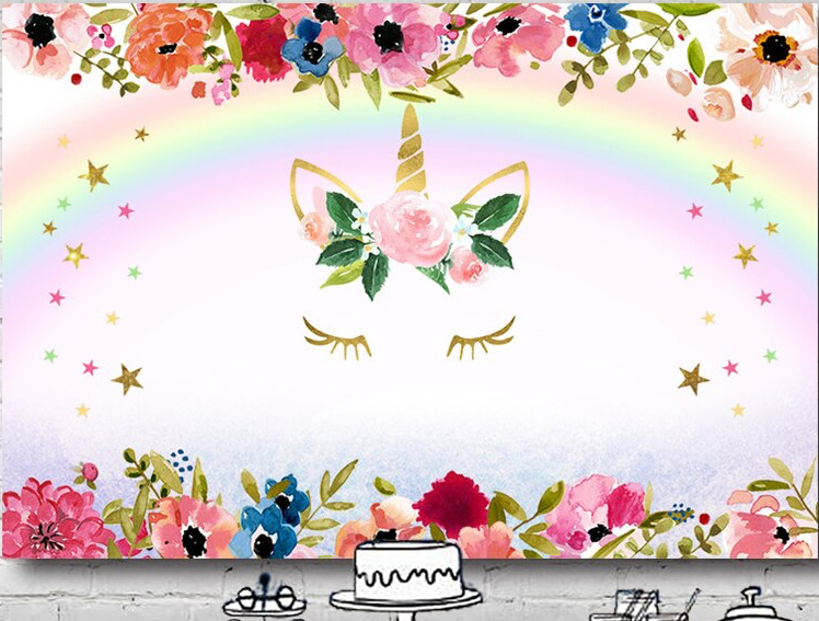 UNICORN RAINBOW RED PINK PERSONALISED BIRTHDAY PARTY BANNER BACKDROP DECORATION
