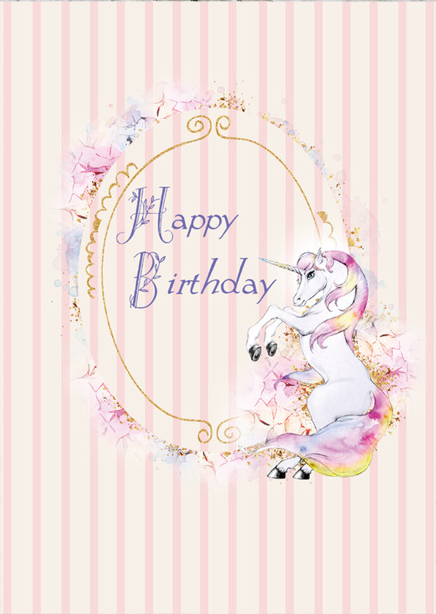 UNICORN PINK STRIPE PERSONALISED BIRTHDAY PARTY BANNER BACKDROP DECORATION