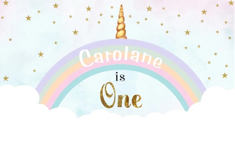 UNICORN WHITE RAINBOW PERSONALISED BIRTHDAY PARTY BANNER BACKDROP DECORATION