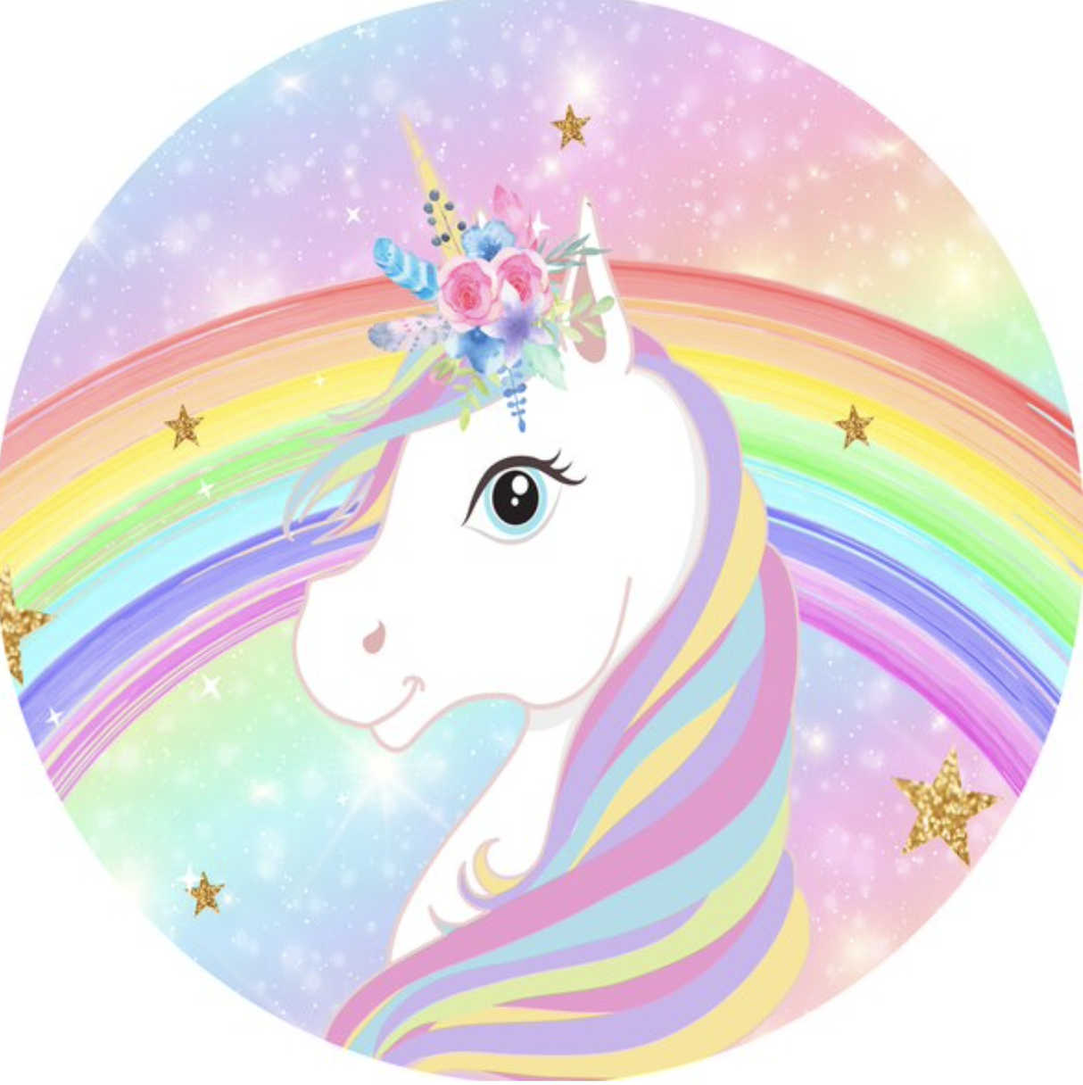 UNICORN FANTASY RAINBOW MAGIC GLITTER STARS PARTY ROUND BIRTHDAY BANNER BACKDROP