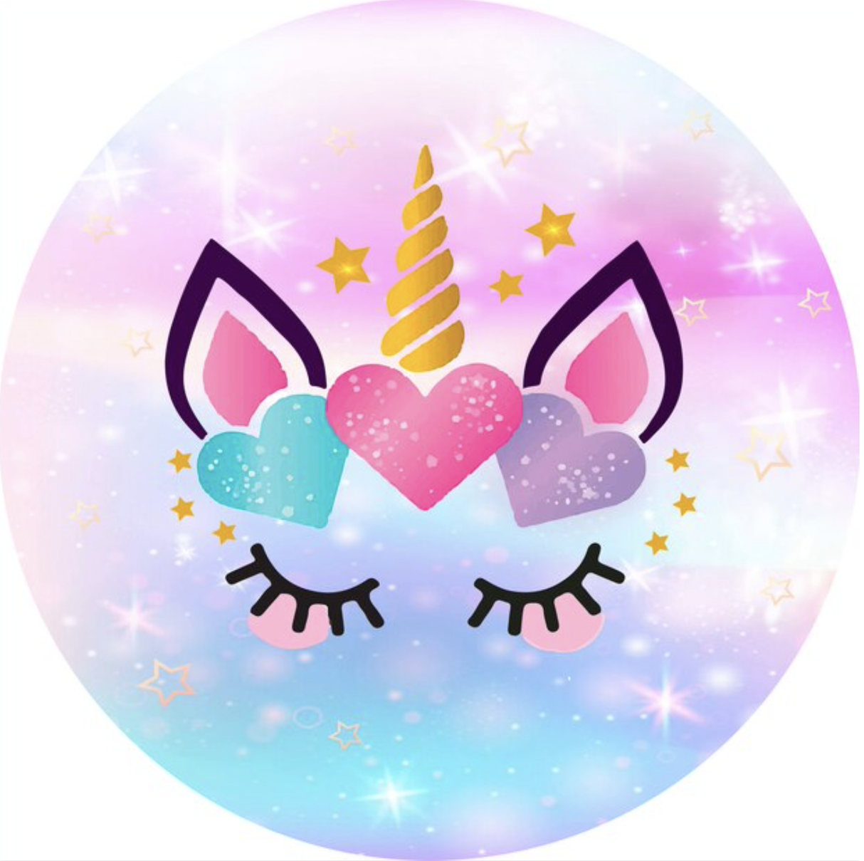 UNICORN RAINBOW LOVE HEARTS STARS GLITTER PASTELS PARTY ROUND BIRTHDAY BANNER