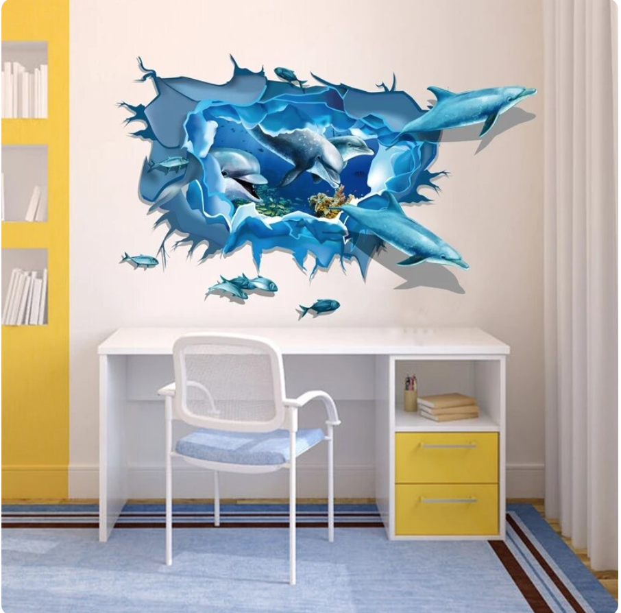 DOLPHINS UNDER THE SEA ANIMALS CORAL REEF 3D WALL STICKER MURAL ART Decal