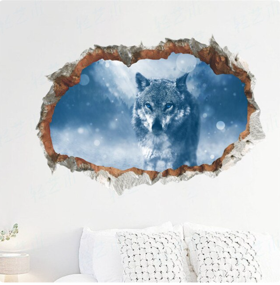 GREY WOLF SNOW BLUE ANIMALS 3D WALL STICKER MURAL ART Decal