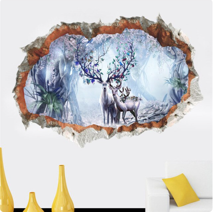 DEER MAGIC FOREST FIELD FOG FLOWERS BLUE 3D WALL STICKER MURAL ART Decal
