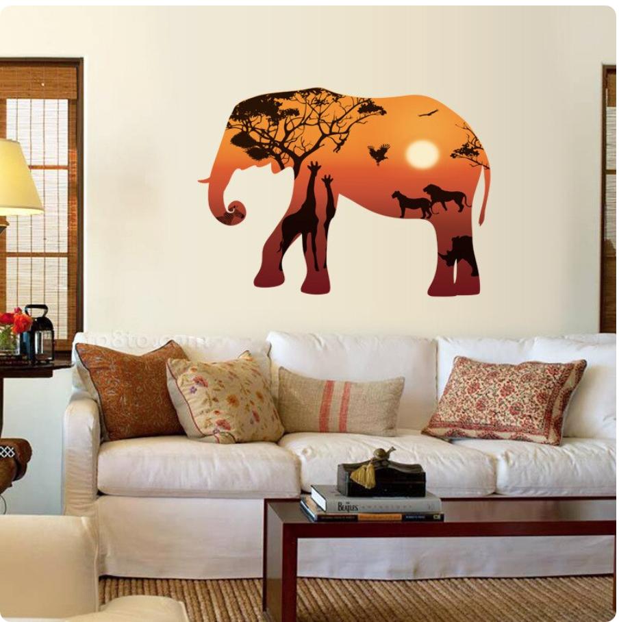ELEPHANT WALKING SAFARI JUNGLE SILHOUETTE 3D WALL STICKER MURAL ART Decal