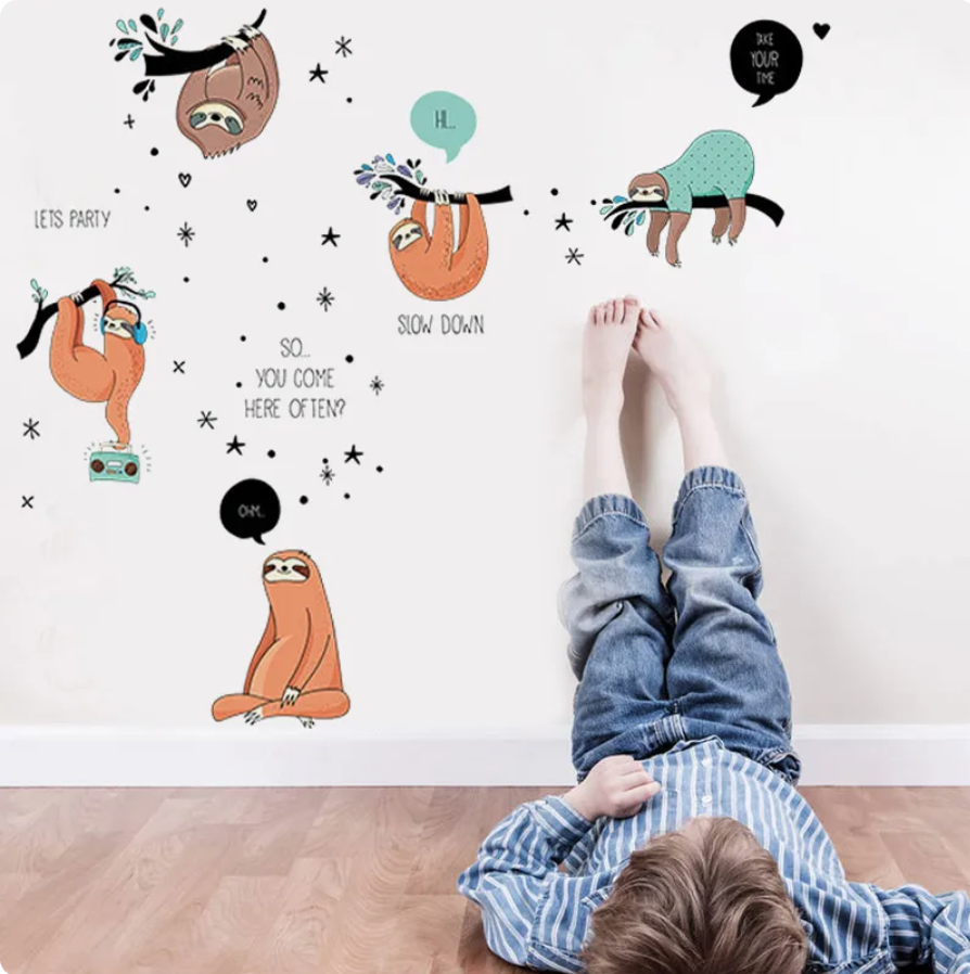 SLOTH ON TREE BRANCH STARS MUSIC ANIMALS 3D WALL STICKER MURAL ART Decal