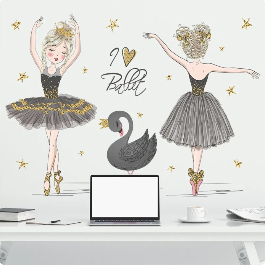 I LOVE BALLET BALLERINA BLACK SWAN GOLD CROWN STARS 3D WALL STICKER MURAL Decal