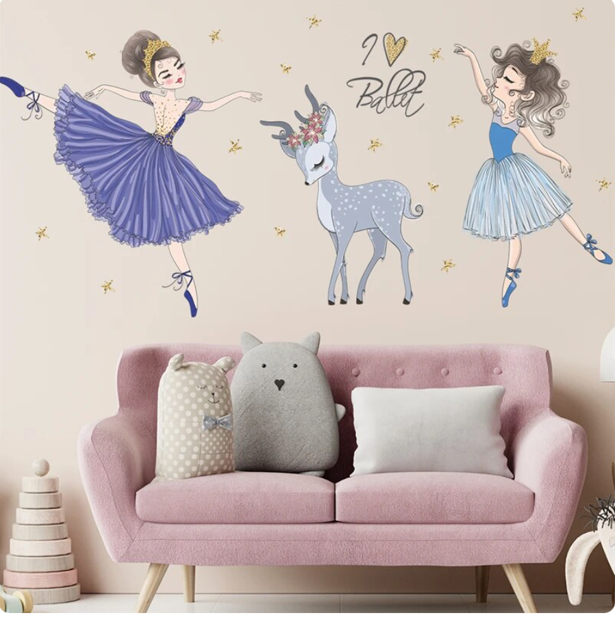 BALLET BALLERINA PINK PURPLE TUTU DANCING DEER 3D WALL STICKER MURAL ART Decal