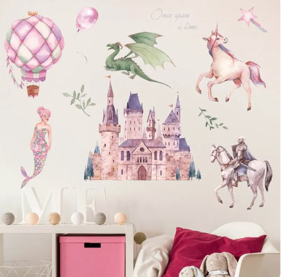 FANTASY CASTLE DRAGON UNICORN MERMAID SHOOTING STAR WALL STICKER MURAL Decal