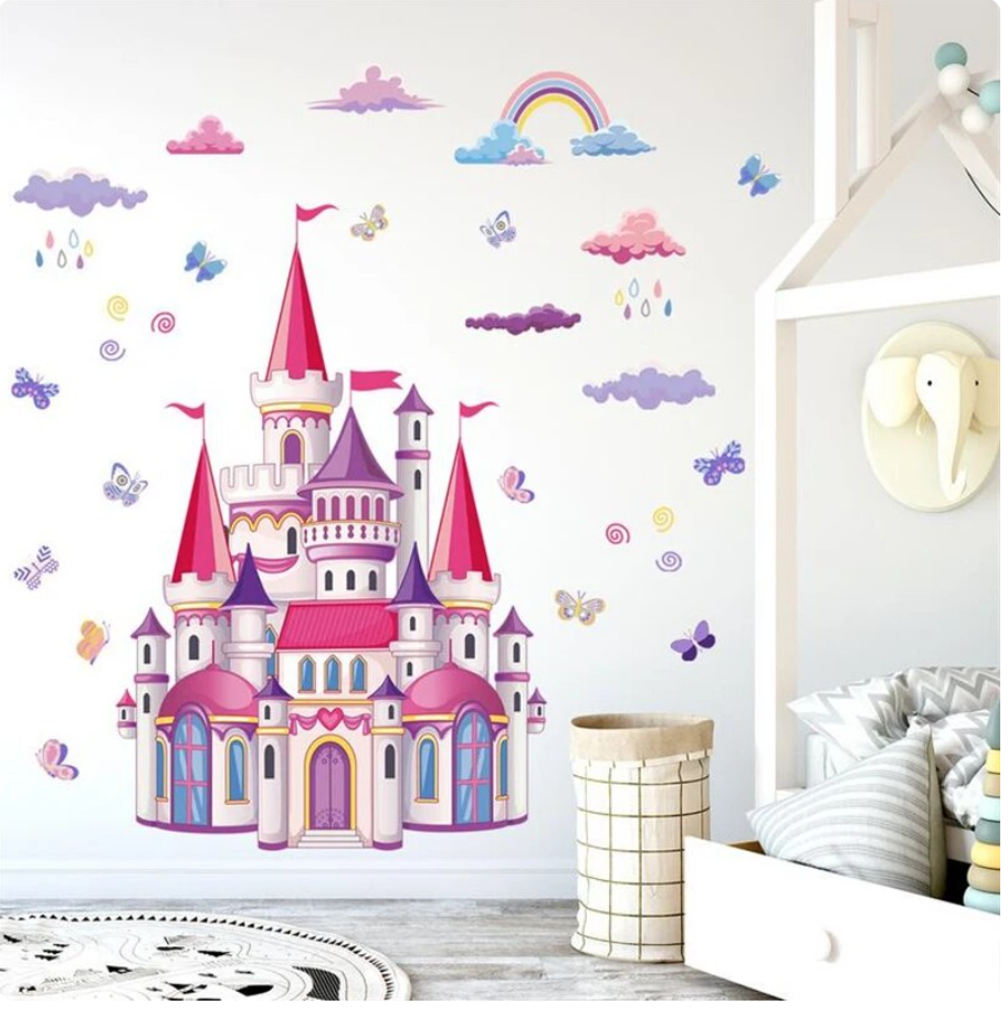 PINK FAIRYTALE PRINCESS CASTLE PURPLE CLOUD RAINBOW SKY WALL STICKER MURAL Decal