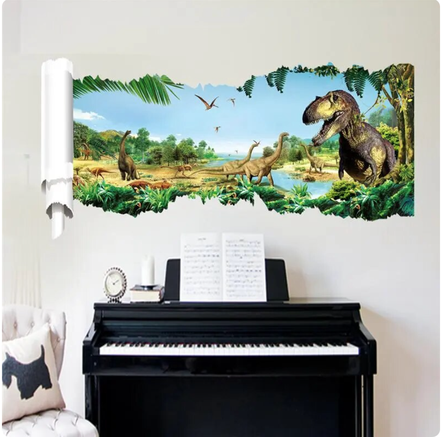DINOSAURS PREHISTORIC FOREST ANIMALS T-REX 3D WALL STICKER MURAL ART Decal