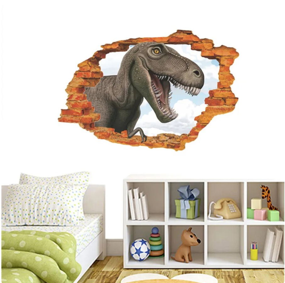 DINOSAUR BRICK RIP T-REX PREHISTORIC 3D WALL STICKER MURAL ART Decal