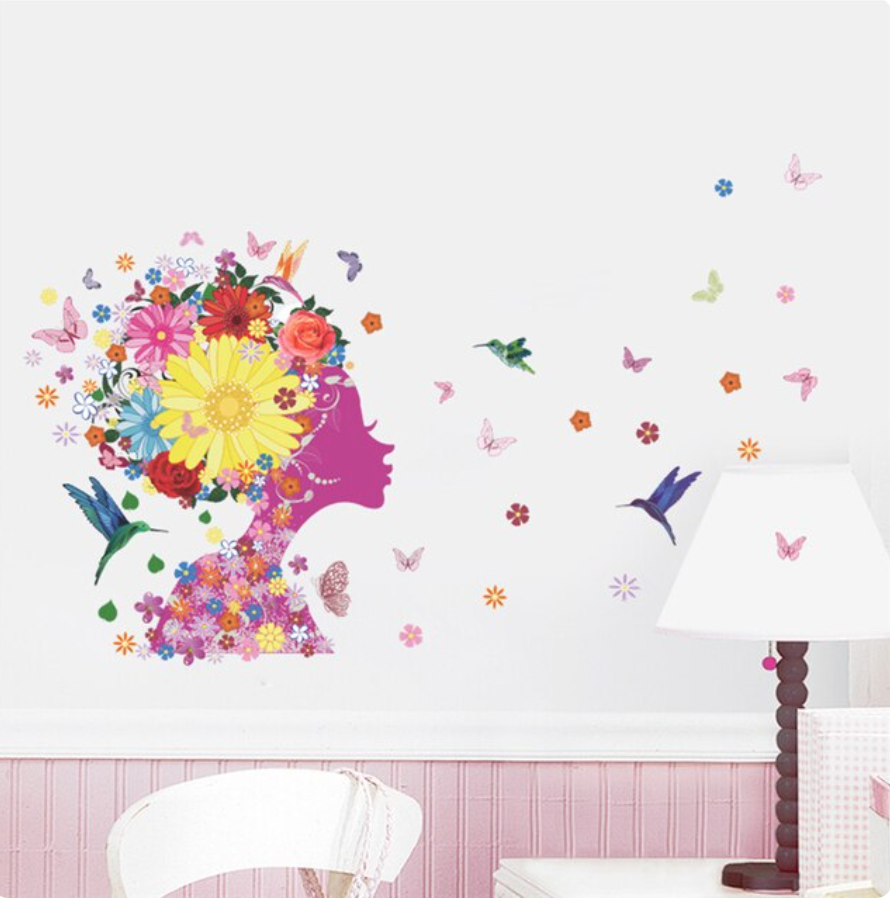 GIRL SILHOUETTE FLOWERS BUTTERFLIES BIRDS 3D WALL STICKER MURAL ART Decal
