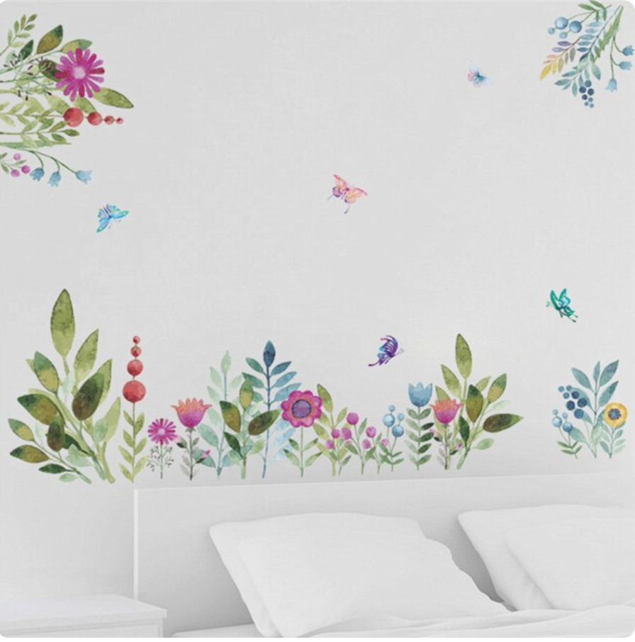FLOWERS DAISY BUTTERFLIES LEAVES NATURE 3D WALL STICKER MURAL ART Decal
