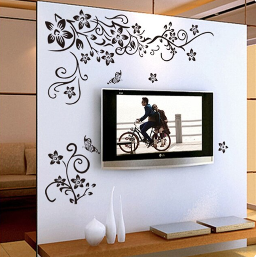 FLOWER BORDER CHERRY BLOSSOMS BLACK WHITE SWIRLS 3D WALL STICKER MURAL Decal