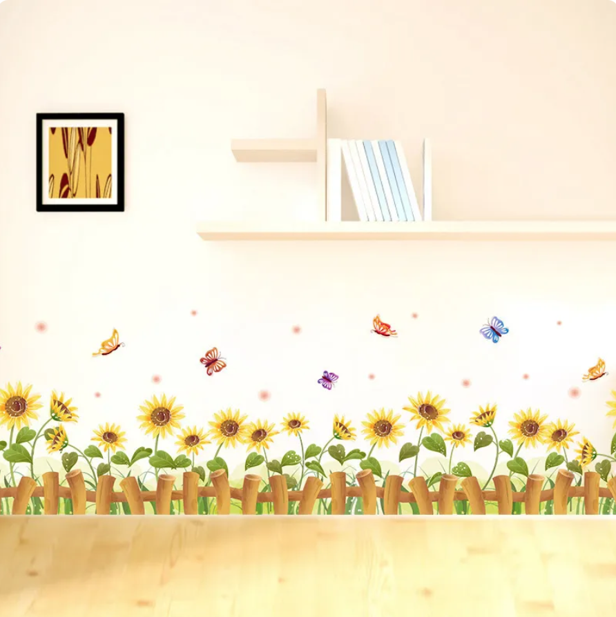 SUNFLOWERS LEAVES NATURE FOLIAGE BUTTERFLIES 3D WALL STICKER MURAL ART Decal