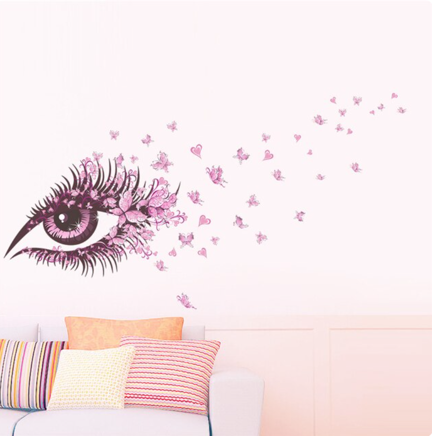 EYE PINK FLOWERS BUTTERFLY HEARTS BEAUTY 3D WALL STICKER MURAL ART Decal