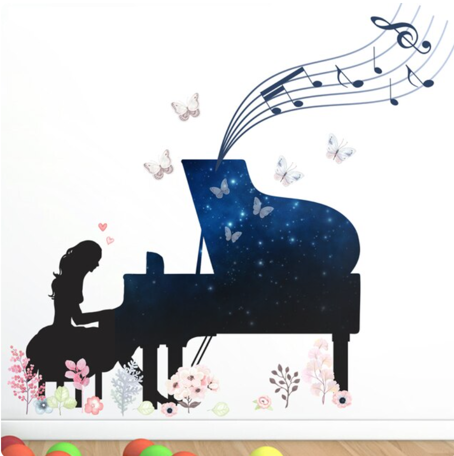 MUSIC NOTES PIANO TREBLE CLEF SPACE GALAXY BUTTERFLY WALL STICKER MURAL Decal