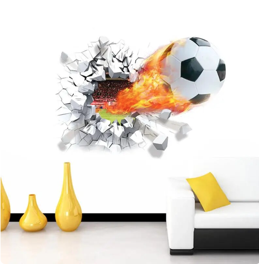 SOCCER FOOTBALL SPORTS BALL ON FIRE 3D WALL STICKER MURAL ART Decal