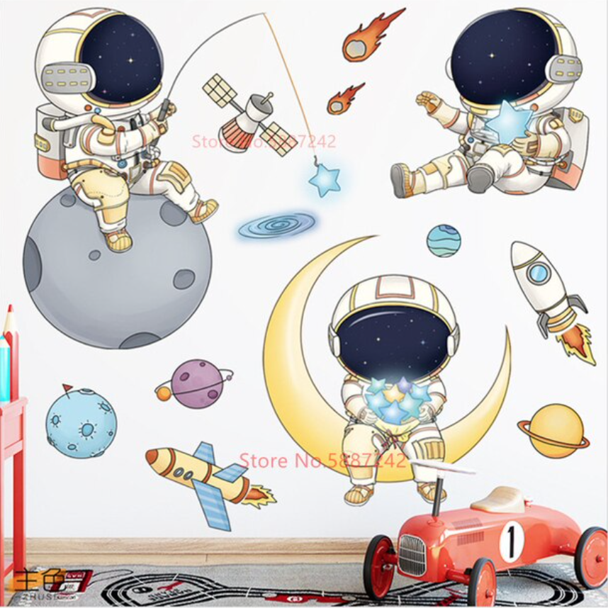 SPACE ASTRONAUTS MOON STARS ROCKETS PLANETS 3D WALL STICKER MURAL ART Decal