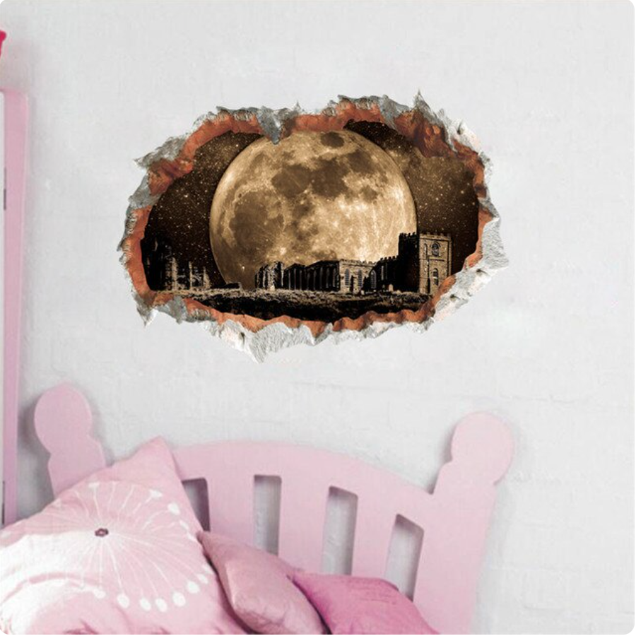 MOON ANCIENT RUINS TEMPLE ARCHITECTURE SPACE STARS SKY WALL STICKER MURAL Decal