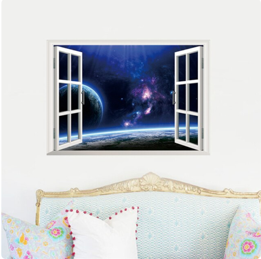 SPACE GALAXY PLANETS COSMOS SINGULARITY WINDOW VIEW 3D WALL STICKER MURAL Decal