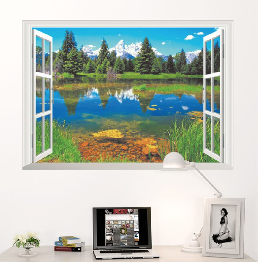 WILDLIFE FOREST LAKE AUTUMN TREES WINDOW VIEW 3D WALL STICKER MURAL ART Decal