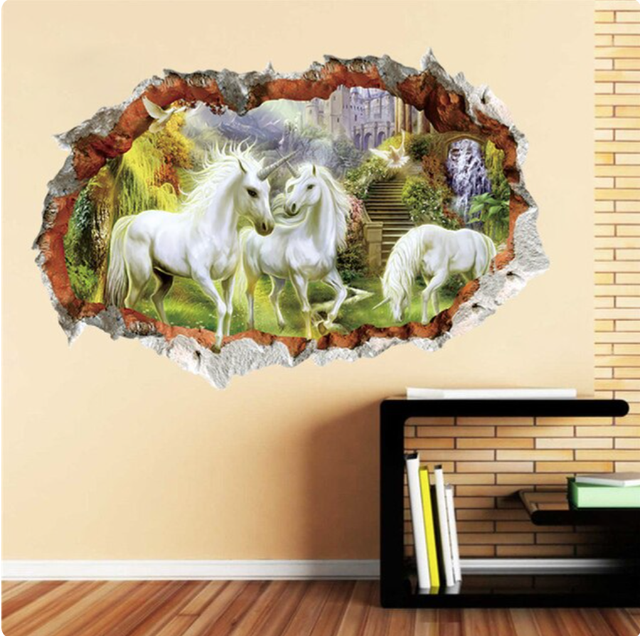 UNICORN FANTASY LAND CASTLE MAGIC 3D WALL STICKER MURAL ART Decal