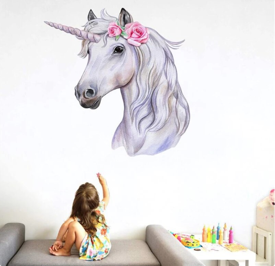 UNICORN MAGICAL FANTASY WITH FLOWERS 3D WALL STICKER MURAL ART Decal
