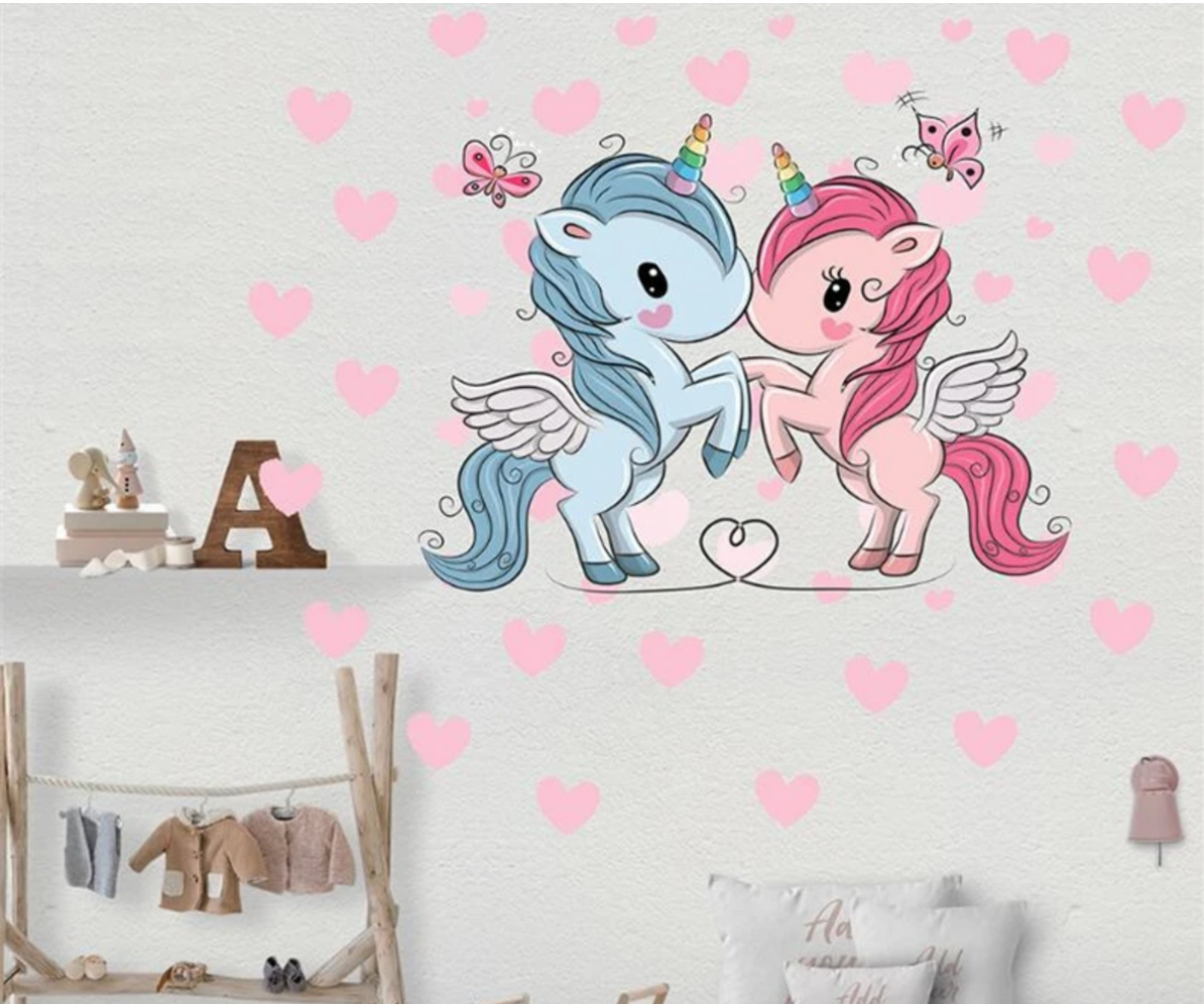 MAGICAL FANTASY UNICORNS LOVE FLYING WINGS BUTTERFLIES WALL STICKER MURAL Decal
