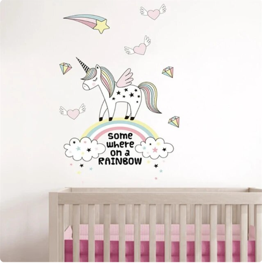 SOMEWHERE ON A RAINBOW UNICORN DIAMONDS FLYING HE 3D WALL STICKER MURAL Decal