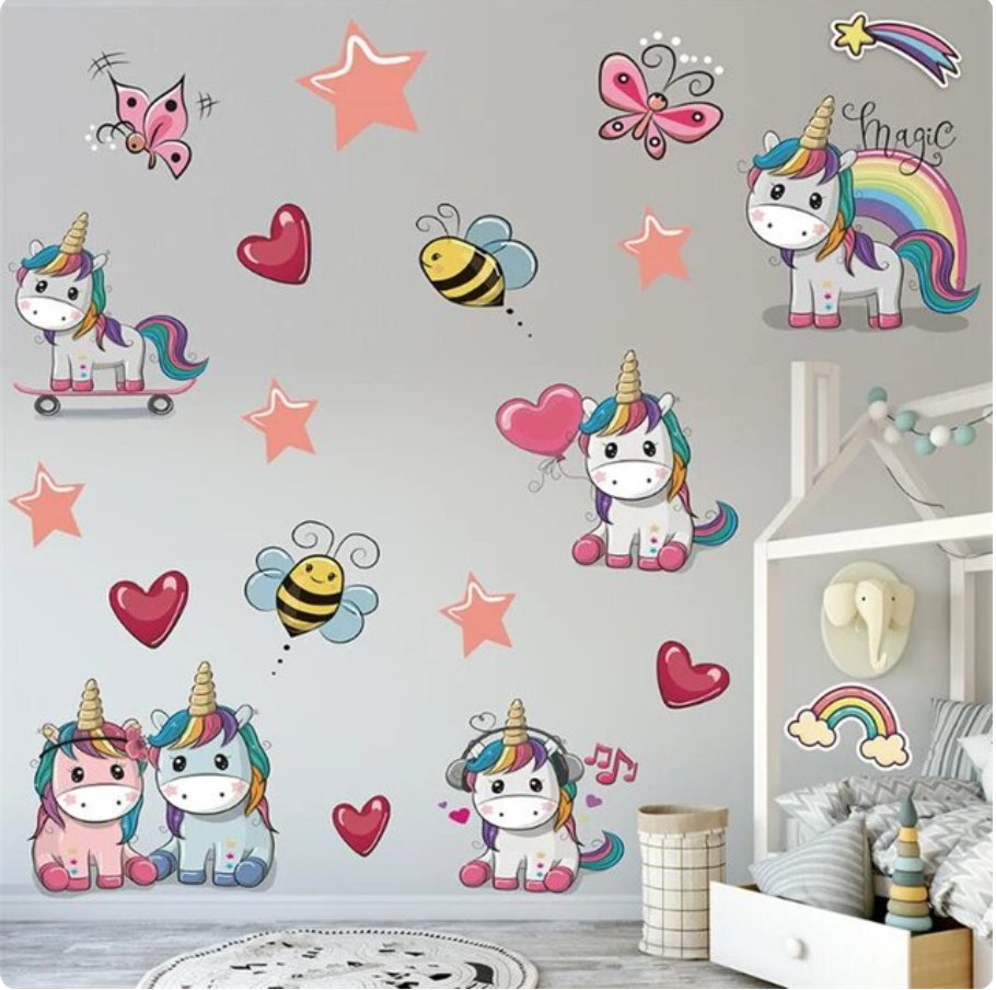 UNICORN FANTASY LOVE STAR BUMBLE BEE RAINBOW SKATEBOARD WALL STICKER MURAL Decal