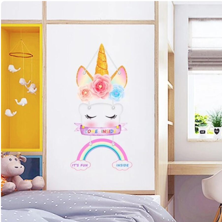 UNICORN HORN RAINBOW FLOWERS FANTASY ANIMALS 3D WALL STICKER MURAL ART Decal
